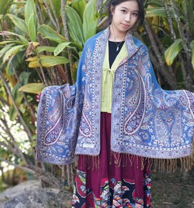 Écharpe longue ethnique rétro en cachemire pour femme, motif Paisley Jacquard, avec pompons, vente <span class=keywords><strong>chaude</strong></span>, directement de l'usine - Product Image 5