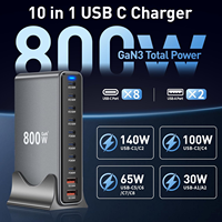 Cargador Rápido USB C de 800W 8C2A, Estación de Carga USB de 10 Puertos, GaN III Pro con Puerto Dual PD PPS de 140W para Múltiples Dispositivos USB