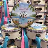Adults Hand Held Percussion Gift Wood Musical Instrument Mini 4 Inch Silk Ribbon Colorful Handheld Percussion Wedding Drum Price