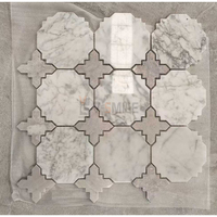 Mosaïque en marbre blanc naturel poli, motif éventail en jet d'eau, pour crédence de cuisine, mur et sol de salle de bain