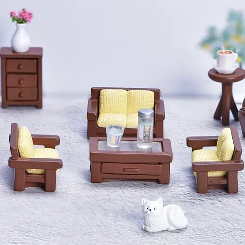 wholesale modern miniatures set DIY accessories resin dollhouse wood furniture toy
