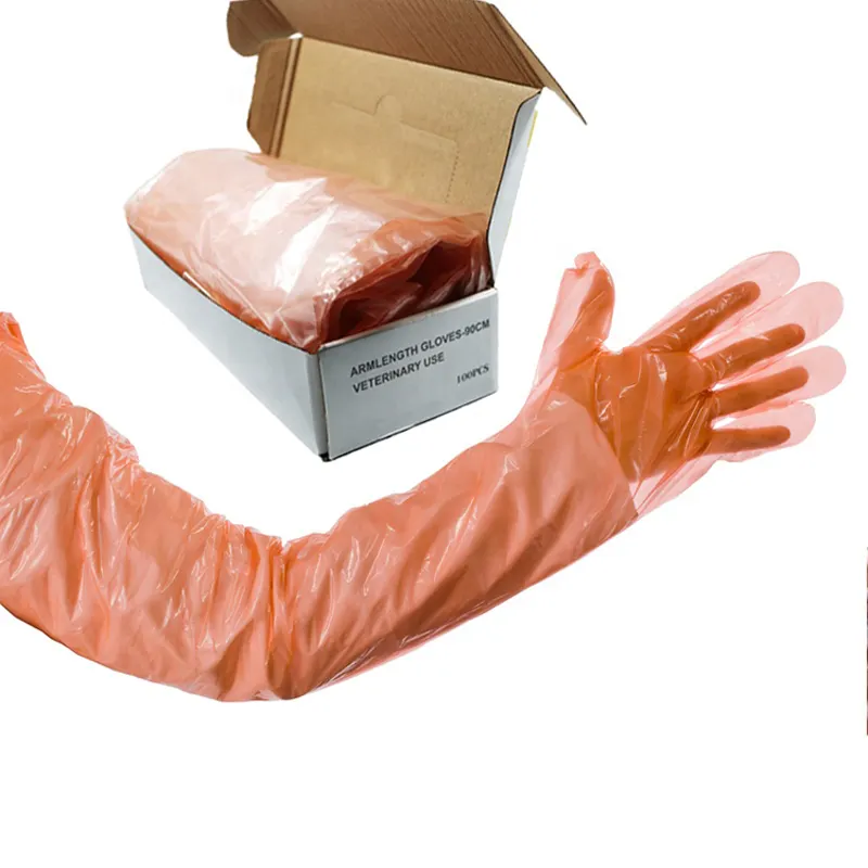 ซัพพลายเออร์ขายส่งถุงมือสัตวแพทย์ถุงมือทิ้งแขนยาวสีแดง