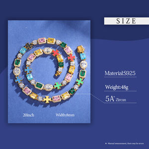 Lujosa joyería de fiesta fina Plata de Ley 925 AAAAA CZ diamante esmalte plateado Cruz mixta cadena de eslabones de piedras preciosas collar de tenis - Product Image 6