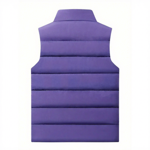 Men's Purple Quilted Puffer Vest V-neck Zipper Closure Windproof Breathable Eco-Friendly Casual Outerwear Autumn Warm Print - Product Image 2
