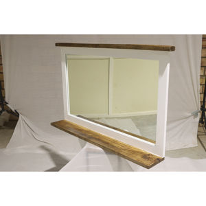 Espejo de Pared Muro Blanco y de Madera Natural con Marco Rústico y Estante de Exhibición - Product Image 5