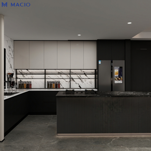 Diseño de Cocina Compacta MACIO con Gabinetes sin Tiradores en Gris y Base de Nogal, Cocina Compacta Personalizada para Apartamentos Pequeños - Product Image 2