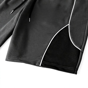 Ensemble de t-shirt et short sport pour homme, manches courtes, col rond, séchage rapide, noir uni, respirant, coton tricoté, 2 pièces - Product Image 5