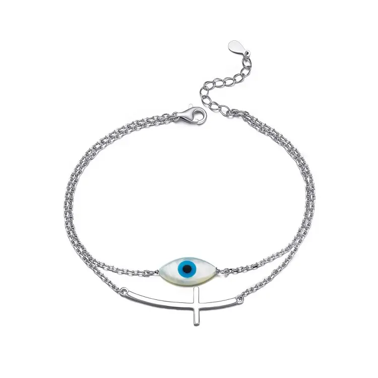 925 Sterling Silber Evil Eye Cross Link Armband Verstellbares doppels chichtiges türkisches Augen armband für Frauen
