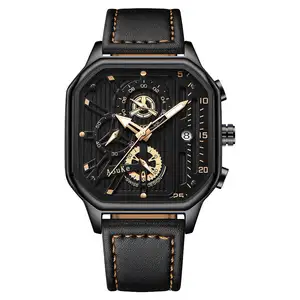 New Men's Wristwatch Waterproof Luminous Fashion Casual Leather Strap Wrist Watches Square Sports Men Quartz Watches