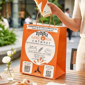 Sac en papier kraft personnalisé, jetable, biodégradable, écologique et recyclable pour les kebabs et le biryani d'Hyderabadi, cuisine indienne, restaurant - Product Image 2