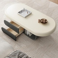Table basse ovale en pierre frittée style crème pour petit espace, salon, hôtel, appartement, B&B, design moderne, table d'appoint
