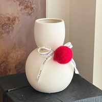 Vas Bunga Manusia Salju Keramik Semi-Handmade Gaya Wabi-Sabi dari Batu Tembikar Dekorasi Meja Natal Tahun Baru untuk Suasana dan Rangkaian Bunga