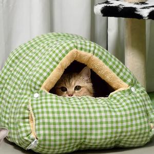 Nid pour chat en peluche, tunnel chaud d'hiver, forme fermée, <span class=keywords><strong>lit</strong></span> pour chat sécurisé, en polaire épaisse, amovible <span class=keywords><strong>et</strong></span> lavable, nid pour animaux <span class=keywords><strong>de</strong></span> compagnie en gros - Product Image 1