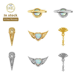 Lotus 9K 14K 18K Yellow Solid Gold Angel Wing Luxury Threaded Flat Back Fine Earrings <b>Piercing</b> <b>Jewelry</b> - Product Image 1