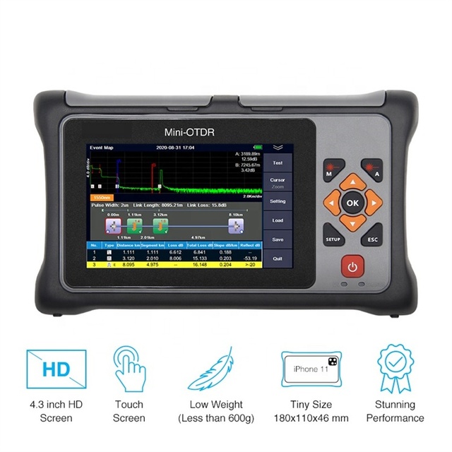 Mini FTTH OTDR 850/1300/1310/1550/1625/1650nm 100km Live 4.3 Inch Touch Screen Fiber Optic Tester PON OPM VFL for FTTx Network