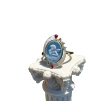 Bague multi-pierres en argent 925 plaqué or 18 carats, agate naturelle, style camée, avec zircon CZ rouge.