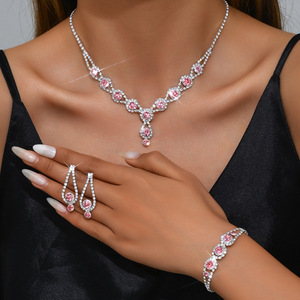 Luxury Fashion Crystal Rhinestone Flower Jewelry Set Necklace Earrings Bracelet Set for Women <b>Wedding</b> Party <b>Accessories</b> - Product Image 3