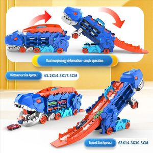 Ensemble de voitures jouets dinosaures transformables Tyrannosaurus Rex avec piste de lancement et action de morsure, véhicules à rétrofriction en plastique moulé sous pression écologique - Product Image 4