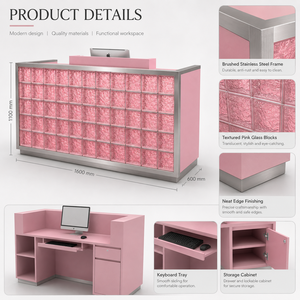 Comptoir de réception rose en acier inoxydable, design moderne, pour salon de beauté et mobilier commercial - Product Image 3