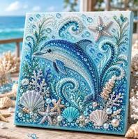 Kit DIY Thème Océan Perles Artistiques Peinture Diamant 3D Artisanat Mural Strass Décoration Côtière pour Débutants Cadeau d'Anniversaire Créatif