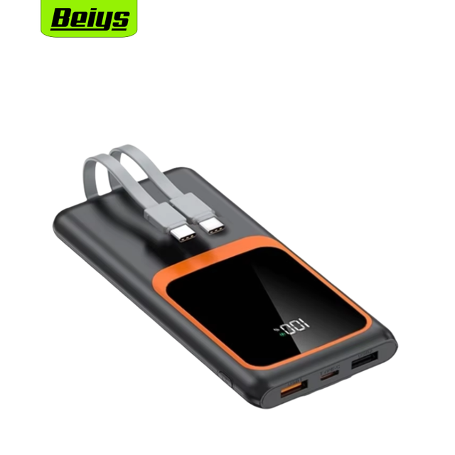 Thin Power Bank 10000mah USB-C Output PD 22.5W Fast Charging Power Banks With 2 Cables Smart Digital Display