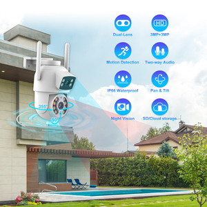 Tùy chỉnh ống kính kép 3MP + 3MP phát hiện chuyển động IP66 không thấm nước Máy ảnh ngoài trời tầm nhìn ban đêm hai cách âm thanh thông minh Wifi PTZ máy ảnh - Product Image 2