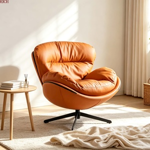 Modern Italian Minimalist Style Down Filling Cloud Swivel Leather Lounge <strong>Chair</strong> for Apartment Living Room Hotel Office Lobby - Product Image 1