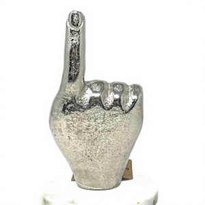 Escultura Moderna de Mano en Metal Plateado, Estatua de Dedo Indicador, Objeto Artístico Creativo con Base de Mármol, Decoración de Lujo para Hogar u Oficina - Product Image 1