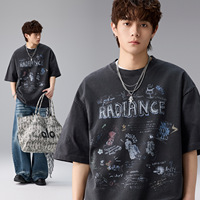 Rock Plan – T-shirt ample en coton pur pour homme, style américain vintage avec lettres imprimées, idéal pour le streetwear, le hip-hop et les tenues décontractées tendance