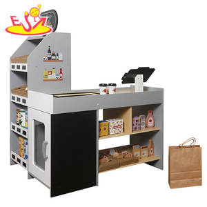 In legno grande grigio supermercato <span class=keywords><strong>Play</strong></span> Set-i bambini fingono di giocare a drogheria con scaffali e registratore di cassa W10A214C - Product Image 1