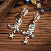 Boucles d'oreilles pendantes ethniques turquoise style cowboy/bottes/étoile pour femmes, vintage, pour usage quotidien, accessoires de mode