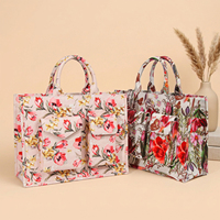 Sac fourre-tout en toile à imprimé floral personnalisé pour marque privée, sac à main de jardin printemps-été pour femmes, vente en gros