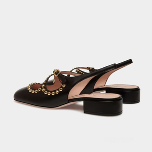 Escarpins à talons carrés bas pour femme, bout carré, avec boucles métalliques, sandales à double bride et découpe arrière, style bureau - Product Image 4