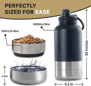 Dispensador de botella de agua portátil para perros 3 en 1 de acero inoxidable de 32 oz con cuencos desmontables para viajes al aire libre - Product Image 5