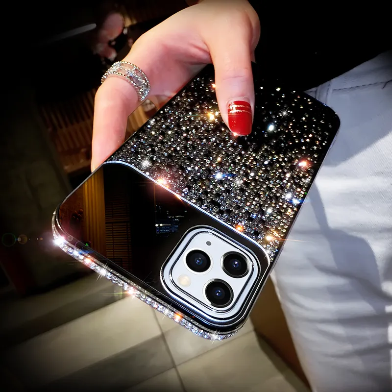 Зеркало для макияжа со стразами идеально сочетаются с нарядным принципиально Блестящий Драгоценный камень алмаз крышка блестящий чехол с украшением в виде кристаллов со стразами чехол для мобильного телефона для iphone 13 Pro Max