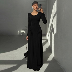 Abito lungo elegante personalizzato a <span class=keywords><strong>maniche</strong></span> <span class=keywords><strong>lunghe</strong></span> con scollo rotondo e vita arricciata per feste casual - Product Image 5