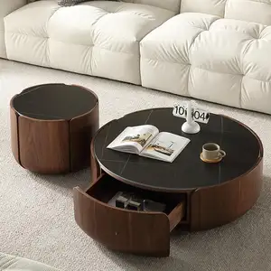 Tables basses en bois Top Texture de marbre Tables gigognes en bois minimalistes Meubles de salon Table basse moderne de luxe