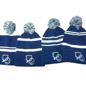 Mùa Đông Toques Tùy Chỉnh Người Đàn Ông Acrylic Dệt Kim Sọc <span class=keywords><strong>Beanie</strong></span> <span class=keywords><strong>Hat</strong></span> Với Top Bóng Thêu Logo Đan Toque Mũ Với Pom Pom - Product Image 6