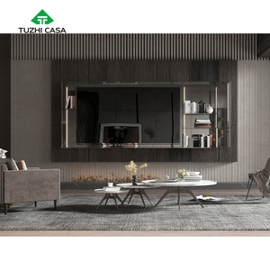 Meuble TV moderne de 65 pouces avec cheminée en bois massif de noyer, support mural avec <span class=keywords><strong>table</strong></span> - Product Image 5