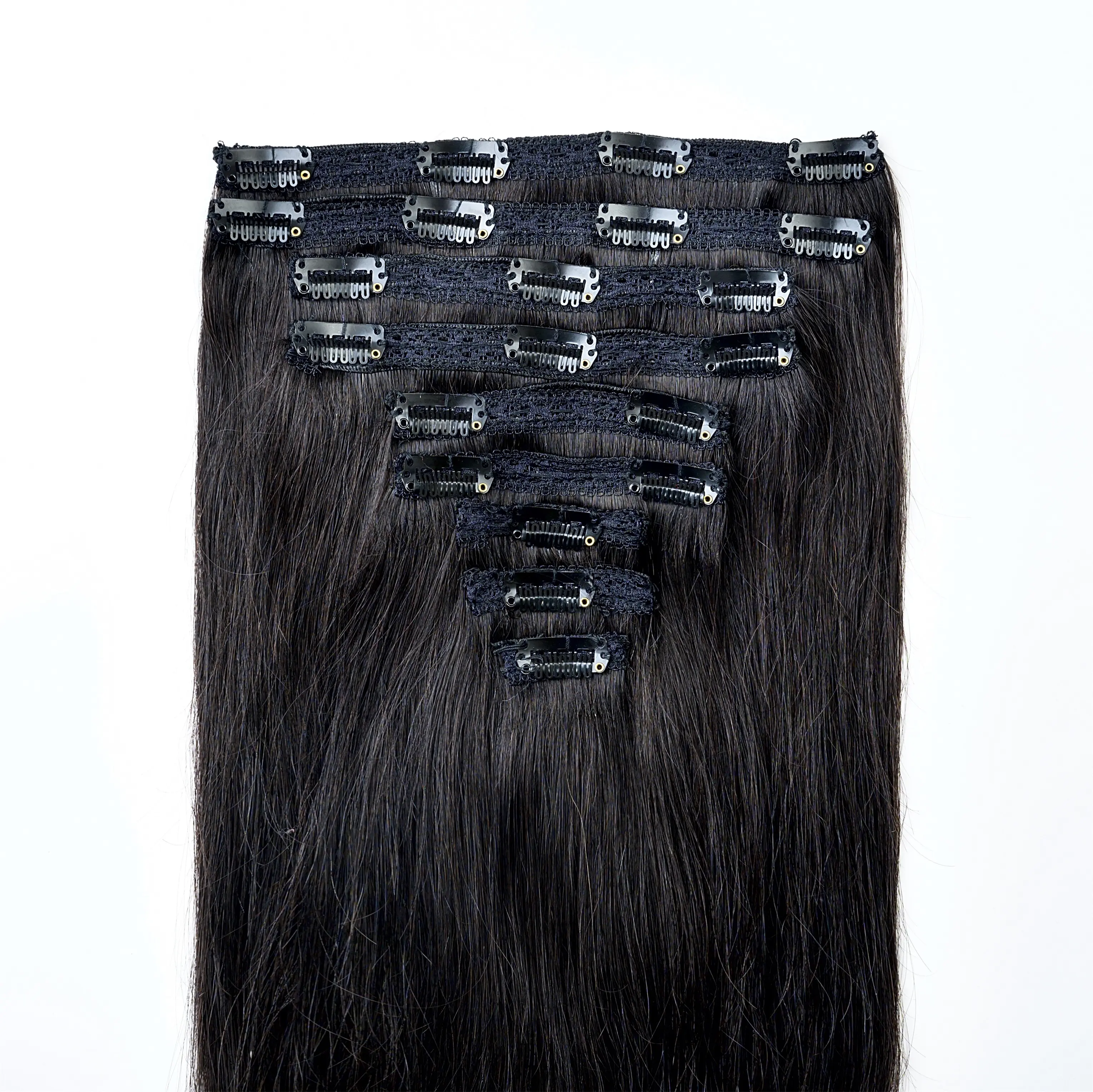 Capelli superiori di alta qualità stellati ciocche 100% capelli umani cambogiani 18 pollici 9 pezzi colore scuro Clip in extension