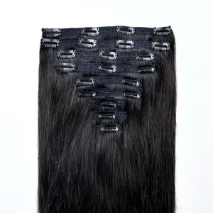 Capelli superiori di alta qualità stellati ciocche 100% capelli umani cambogiani 18 pollici 9 pezzi colore scuro Clip in extension