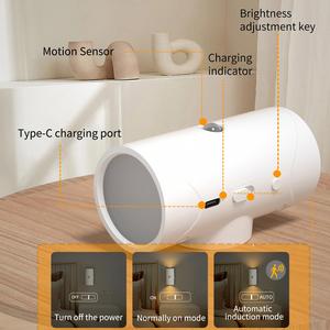 3 Mode Cylinder Magnetic USB Charging Motion and <b>Lights</b> Sensing Smart Night <b>Light</b> Warm White Wall Lamp - Product Image 4