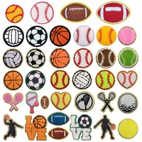Vente flash : Patchs sportifs en chenille brodés avec paillettes dorées à coller au fer à repasser, motifs football, rugby, basketball, baseball, tennis