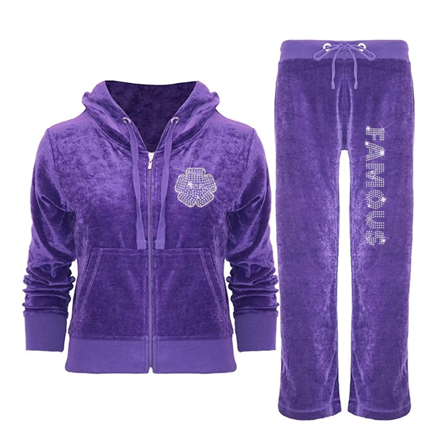 Velvets Cropped Joggingpak 2 Delige Set Rits Fluwelen Fall Bling Vrouwen Custom Strass Velours Trainingspakken