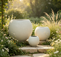 Lot de 3 jardinières GRC modernes faites à la main pour extérieur, finition mate, pots de fleurs ronds pour la décoration de patio et de jardin
