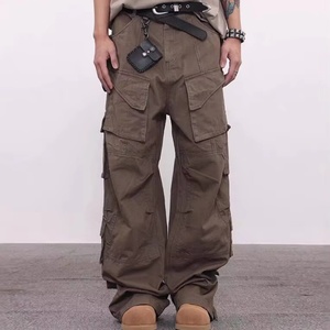 Pantalones Cargo de Pierna Recta con Múltiples Bolsillos, Estilo Vintage Lavado, Corte Holgado, para Hombre, MOQ Bajo Personalizable, Novedad 2025 - Product Image 1