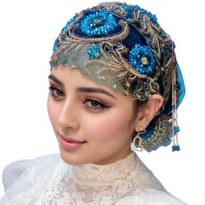 หมวกไหมพรมปักลายขนสัตว์เทียมประดับพู่ห้อยลูกปัดทรงหางปลาแบบฮุ่ย ผ้าคลุมผมแฟชั่นแบบลูกไม้ ใช้ได้ทุกฤดู - Product Image 1