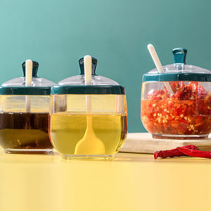 Kitchen Seasoning Canister Set Box Plastic Jars <b>Storage</b> Sugar Salt Pepper Sealed Container Lid Spoons Tray Eco-Friendly White - Product Image 4