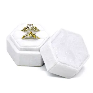 Manufacture Luxury Jewelry Brand Designer Inspired Packaging White Velvet Ring Box White Hexagon