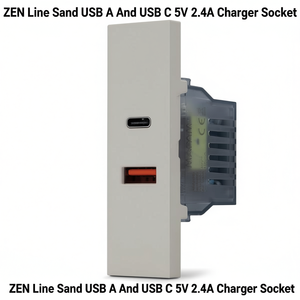 ZEN Line Sand <b>USB</b> A And <b>USB</b> C 5V 2.4A Charger <b>Socket</b> - Product Image 2